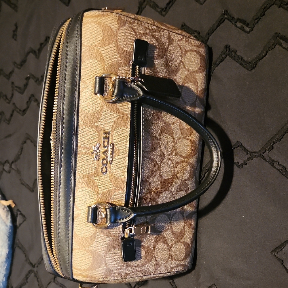 Coach Tan and Black Signature Satchel
